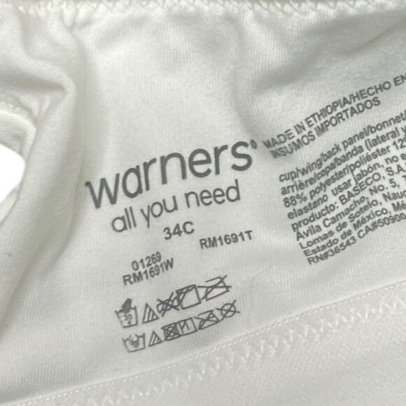 Warners Blissful Benefits Bra 34C Soft Wirefree Lightly Lined White - Picture 5 of 6